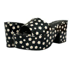 Wild Pair MELBORNEP Women's Platform Block Heel Slide Sandals Black Daisy